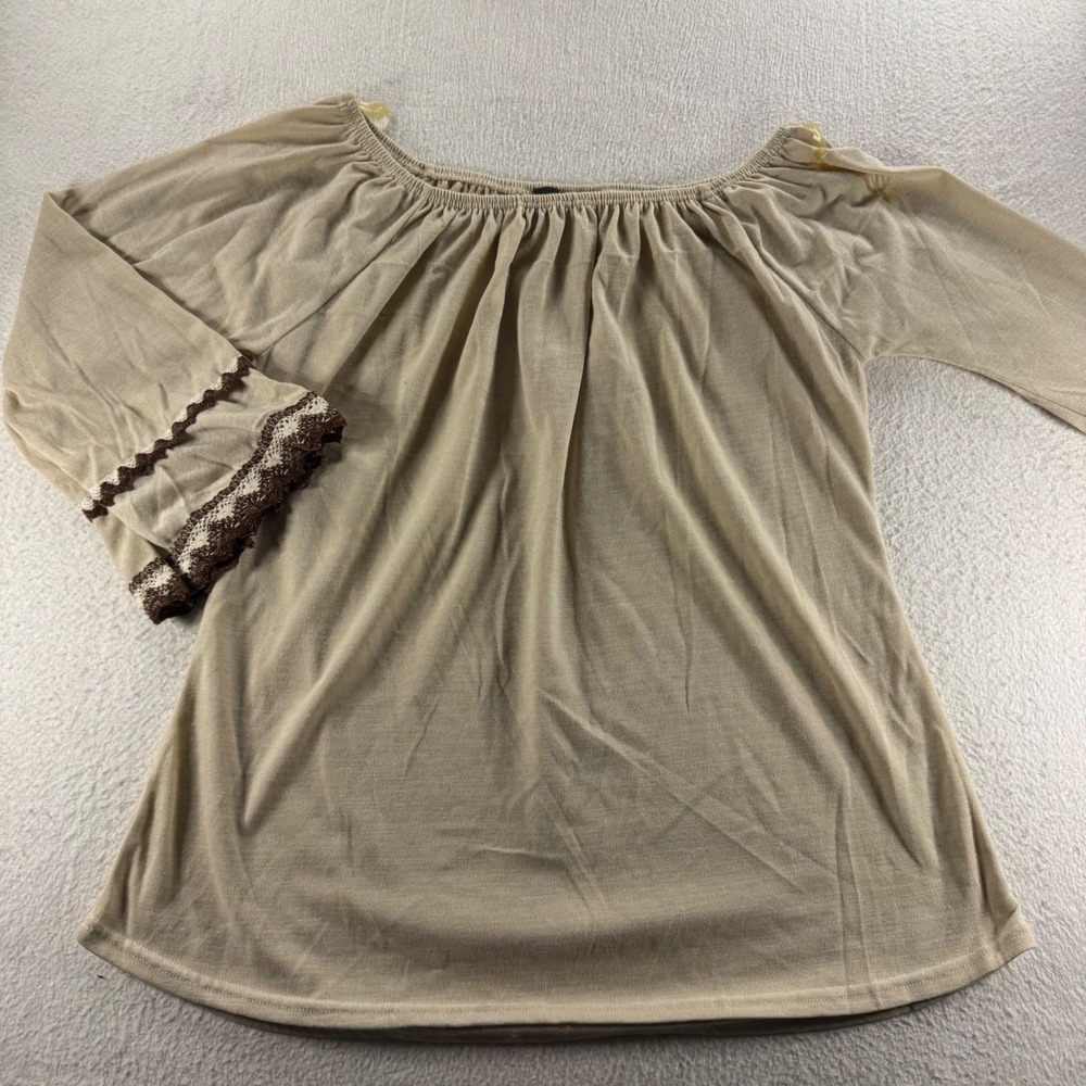 Lildy Double Lace Sleeve Tunic Womens L-XL Beige Excellent Boho Peasant‎ Top